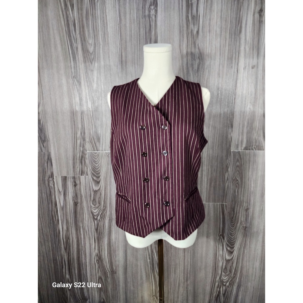 Casual Corner Vintage Pinstripe Double Breasted Vest Burgundy Plum Size 12‎